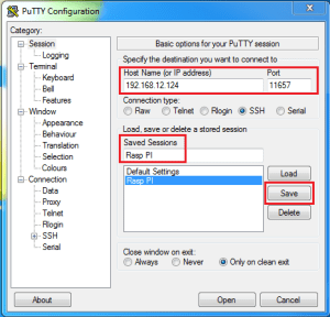 Putty ssh Verbindung zum Raspberry Pi