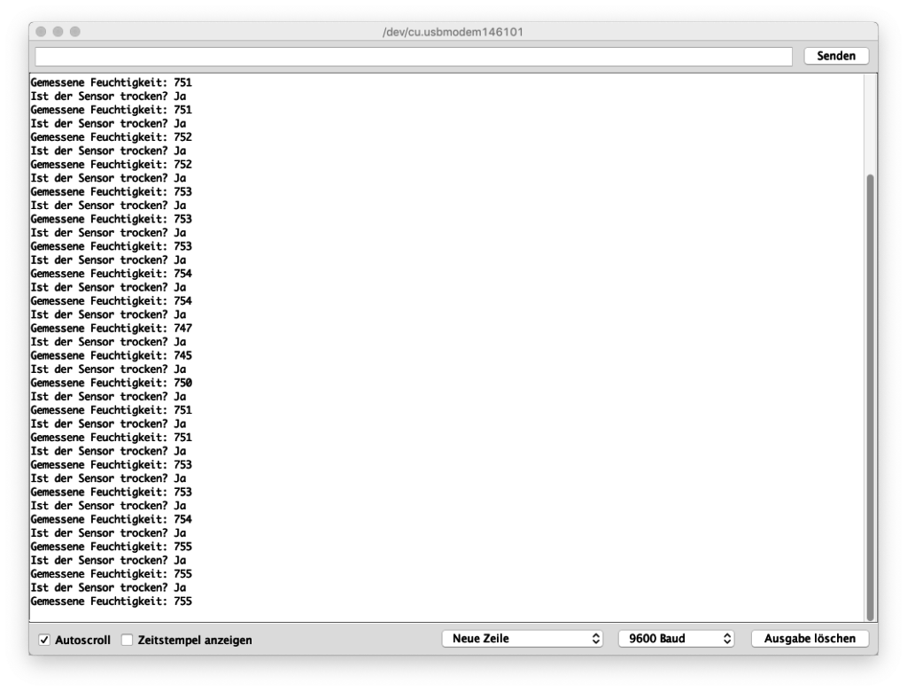 Arduion Serial Output des Bodenfeuchtesensor