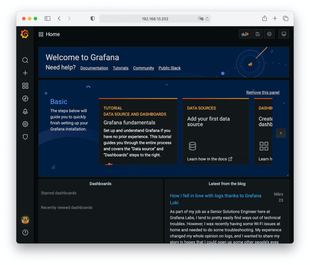 Grafana Startseite